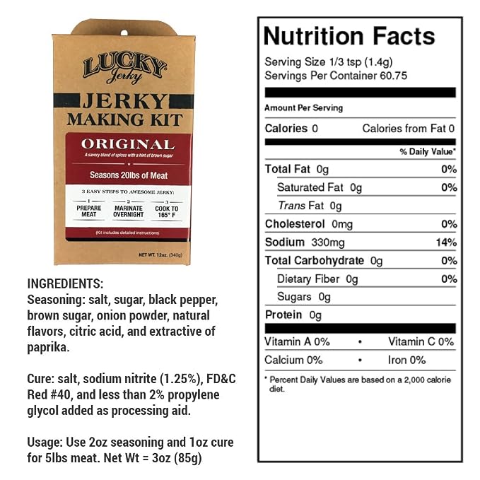 Lucky Jerky DIY Beef Jerky Seasoning and Cure Kit, 4 Flavors, 48 Oz | Make Your Own with Original, Red Pepper, Teriyaki, and Peppered, Seasons 20 lbs per Flavor, 80 lbs Total