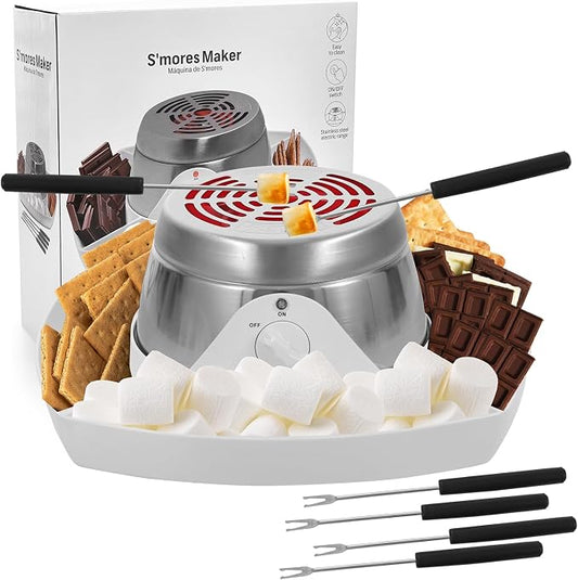 Smores Maker Tabletop Indoor Kit Smores Kit Indoor Smore Maker Tabletop Smores Maker Flameless Electric S'mores Maker Marshmallow Roaster, Movie Night Supplies Housewarming Christmas Gifts 120V 345W