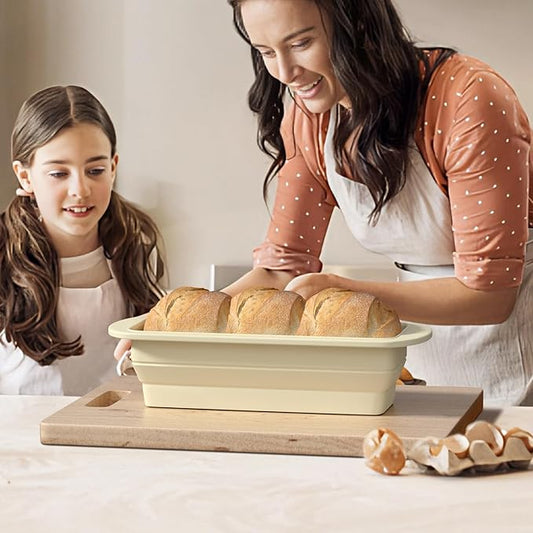 Premium Non-Stick Silicone Bread Loaf Pan with Heavy-Duty Steel Frame,Silicone Baking Mold – Perfect for Pound Cakes, Breads (9"x4"x2.5", Beige, 1 Piece)