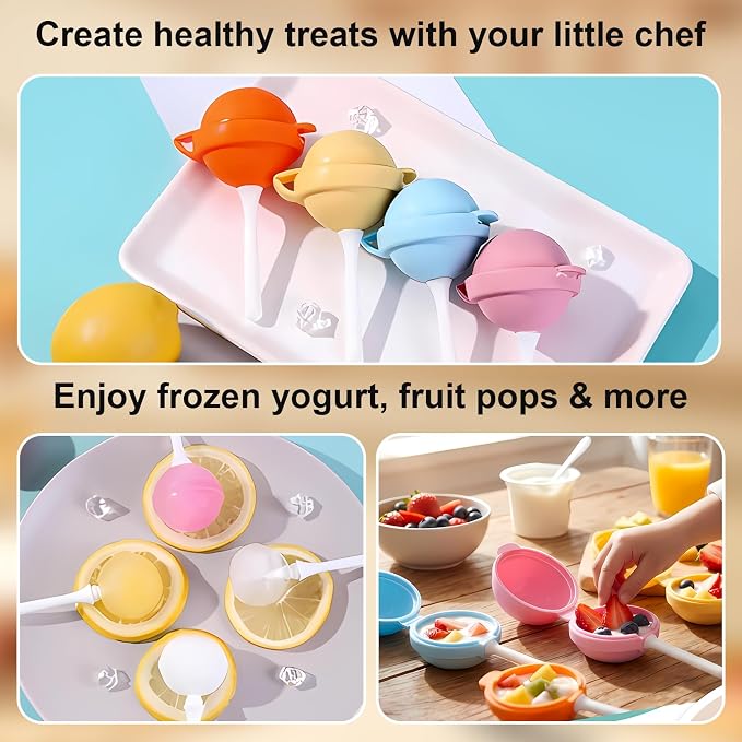 Silicone Lollipop Ice Cream Maker, Reusable Homemade Popsicle Molds, DIY Ice Pop Maker for Kids, Food Grade Silicone Molds with Sticks, 4 Colors for Distinguishing Different Popsicle Flavors