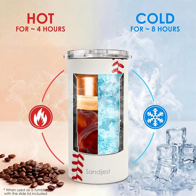 Baseball Can Cooler 12oz - Travel Mug Cups - Stainless Steel Insulated for Men Women Players - Tumbler Cans Koozie, Sport Gift for Fan Coach Lovers