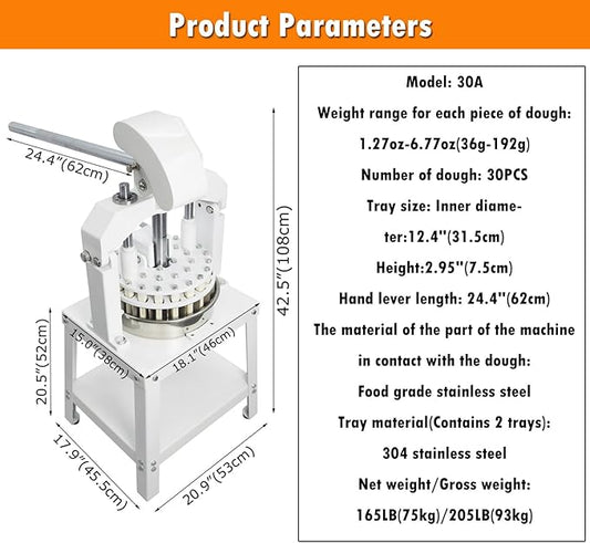 INTSUPERMAI Dough Divider Cutter Machine 1.27oz-6.77oz Dough Divider and Rounder Machine 30PCS Manual Dough Quantitative Partition Machine