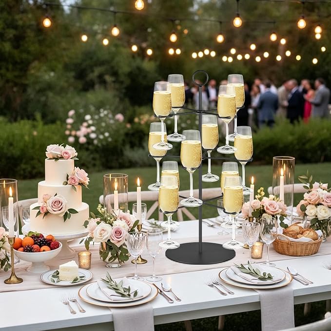 Cocktail Tree Stand for Parties Brunch,3 Tiers 12 Holders Drink tower Wine Glass Holder Stand,Champagne Tower Martinis Tree,Wine Glasses Display Margarita tower Drink stand for Mimosa Bar Party Bridal