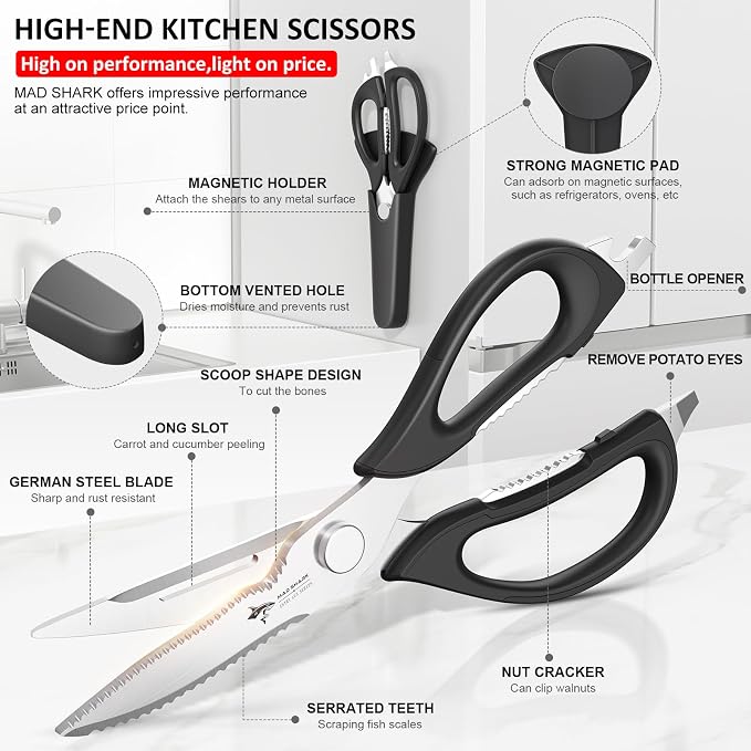 Kitchen Scissors All Purpose Kitchen Shears Come Apart Stainless Steel | Utility Scissors Comfort Grip,Heavy Duty Poultry Shears for Chicken,Meat,Fish,Dishwash Safe (NEW WITH MAGNETIC HOLDER)