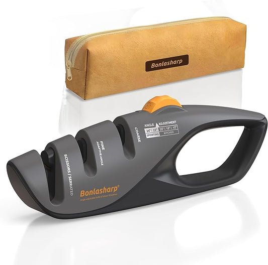 5-Angle Adjustable Knife Sharpener for Kitchen, Scissors & Pocket Knives – Precision 15°-24° Sharpening, Coarse & Fine Slots, Non-Slip Base, Ergonomic Handle, Safe & Easy to Use