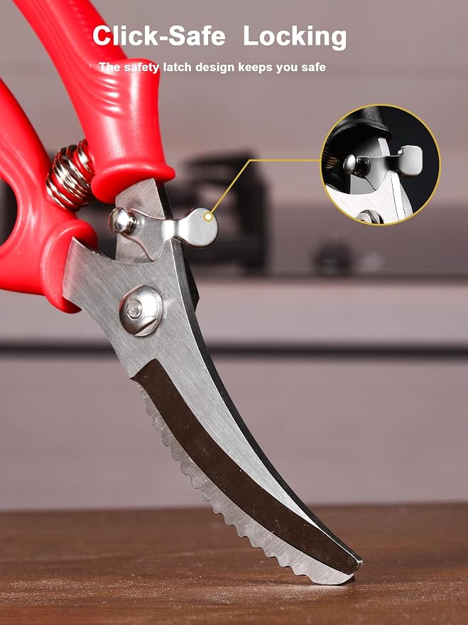Poultry Shears, Kitchen Shears with Spring Loaded, Heavy Duty Poultry Scissors for Meat, Chicken,Turkey, Anti-Slip Handle,Safety Lock,Dishwasher Safe