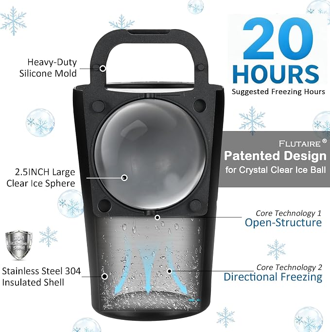 Clear Ice Cube Maker - 2.5" Large Whiskey Ice Ball Mold, Slow-Melting Crystal Clear Sphere Ice Balls for Whiskey & Cocktails, Reusable BPA-Free Silicone Ice Mold with Easy Release Design, 1 PC