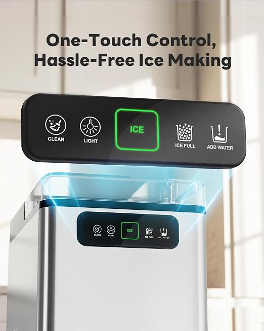 Nugget Ice Maker Countertop 40Lbs/24H Soft Chewable Ice Machine Pellet Crushed Ice Makers, One-Click Operation Auto Self-Cleaning Stainless Steel with Scoop for Home Kitchen Office, Silver