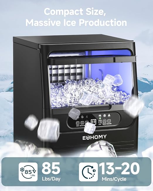 EUHOMY Commercial Ice Maker Machine,85lbs/24H,36 Ice Cubes in 8-12 Mins,Under Counter Ice Maker with Water Filter,12lbs Storage Capacity,Freestanding Ice Machine for Home/Bar/Cafe/Restaurant