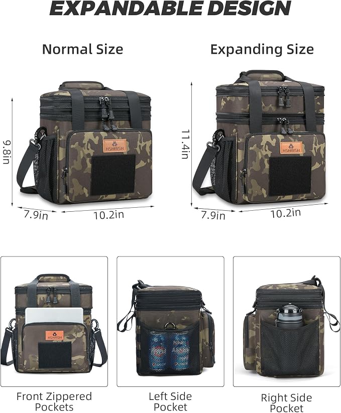 HSHRISH Expandable Large Tactical Lunch Box for Adults, Durable Insulated Lunch Bag with Lots of Storage Space, Cooler Bag for Men Women Work Outdoor Picnic Trip, 16 L, Black