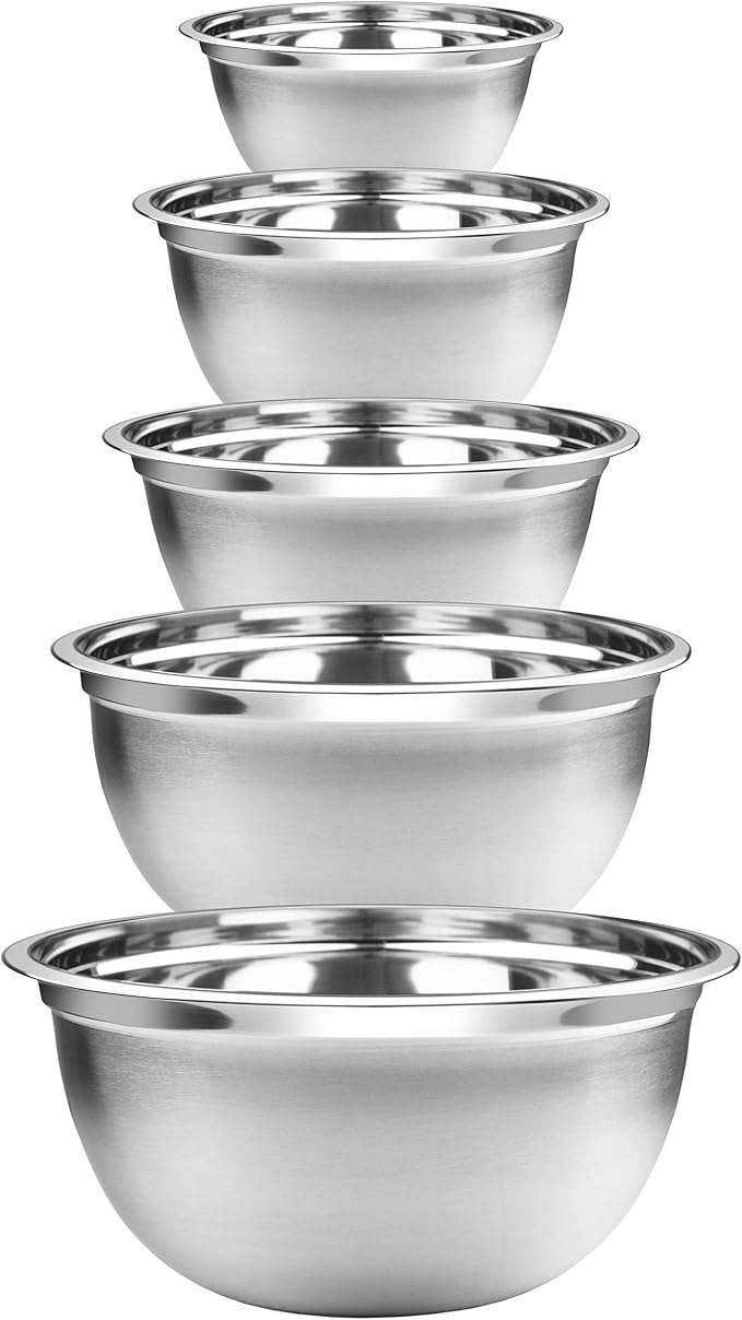 YBM HOME Heavy Duty Professional Stainless Steel Mixing Bowl – Commercial Grade Deep Prep & Serving Bowl for Baking, Cooking, Dough Mixing & Food Prep, Dishwasher Safe, Set of .75, 1, 1.5, 3, 5 Quarts