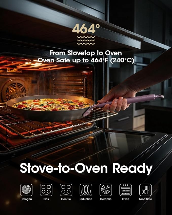 12 IN Carbon Steel Frying Pan, Pre-Seasoned Nitrided Preseasoned Skillet | Natural Patina Development with No Chemical Coating; Spacious Cooking Surface for Family Meals & Searing
