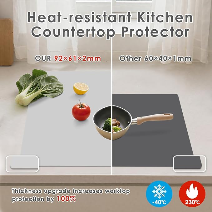 Extra Large Silicone Mat for Resin 36.2" x 24" 2MM Thick Silicone Craft Mat | for Table, Multifunction Silicon Matt for Kitchen Countertop Protector Heat Resistant Placemat by Foepoge(Gray)