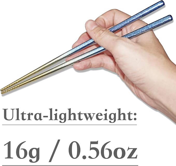 TIAKO 2 Pair Titanium Chopsticks Set (Blue & Pink) | 99.8% Pure Titanium | Anodized Color Finish | Gift Box for Wedding, Anniversary, Housewarming & Daily Use