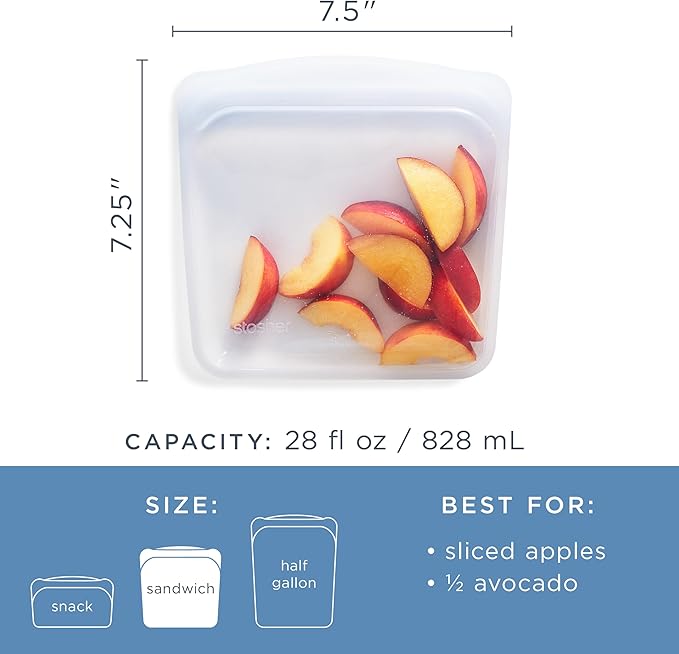 Stasher Silicone Reusable Storage Bag, Sandwich Bags, Reusable Freezer Bag, Microwave, Dishwasher, Oven Safe, Sous Vide, Premium Lunch Container, Eco Friendly, Food Storage Bags, 28 oz, Clear | Food-Safe Silicone, Freezer, Sous Vide, Microwave, Dishwas...