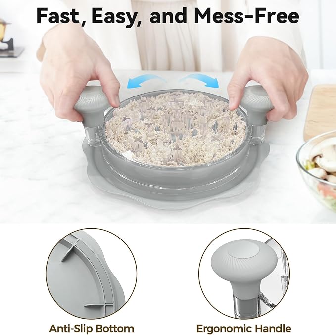Ukeetap 10" Pro Chicken Shredder Tool Twist Large for Kitchen, Gray | BPA-Free Food-Safe Meat Grinder, Visible Chicken Breast Meat Shredder with Strong Anti-Slip Bottom & Ergonomic Handle