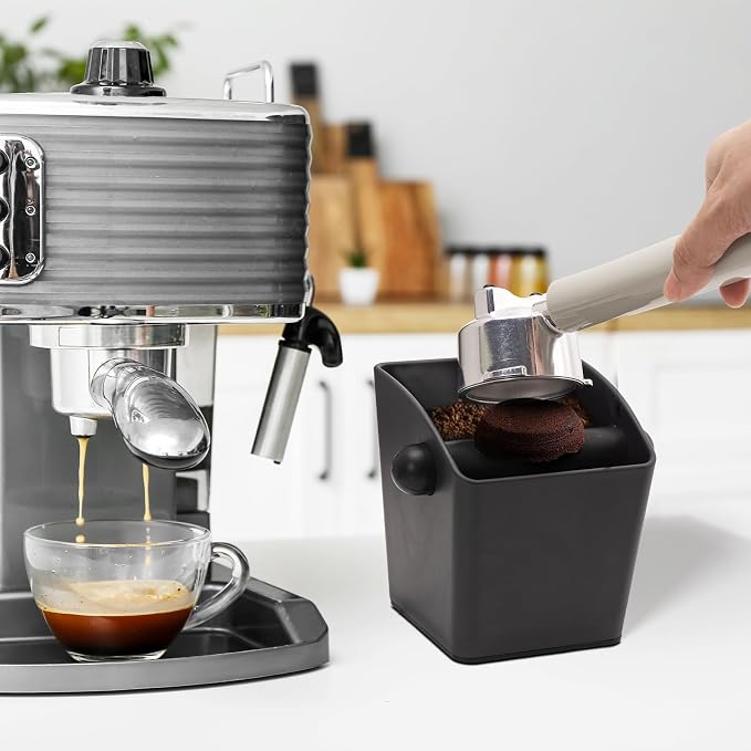Espresso Knock Box - Shock-Absorbent Durable ABS Coffee Grounds Knock Box with Removable Knock Bar and Non-Slip Base, Ideal Coffee Bar Accessories for Father's Day Gift