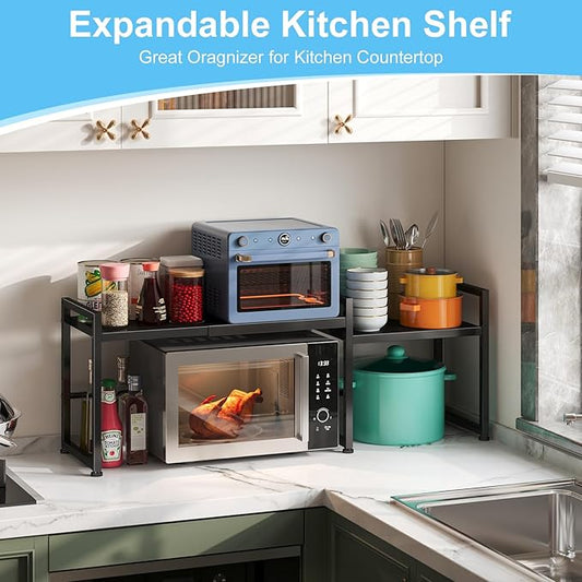 44.3 Inches Expandable Metal Storage Shelves,150LBS Heavy Duty Shelving Units and Storage For Appliance,Adjustable Utility Organization and Storage Shelf Rack For Kitchen Cabinet Closet Garage Pantry