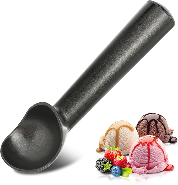 Ice Cream Scoop,7 inches Nonstick Anti-Freeze One Piece Aluminum Scooper Spoon, Heavy Duty Durable Design, Easy Clean, for Gelato, Cookie Dough, Sorbet, Almond (Black)