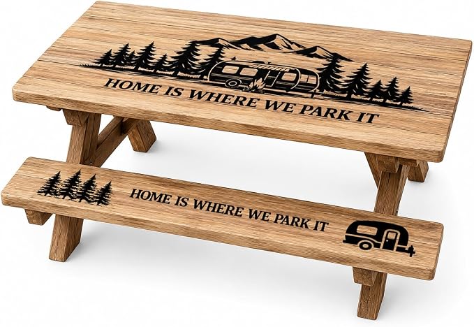 6ft Polyester Picnic Table Cover with Bench Cover Tablecloth Wooden Camping | Polyester Picnic Table Cover Windproof & Waterproof, Perfect for Camping Gifts & RV Essentials, Cool Camping Gadgets with bag