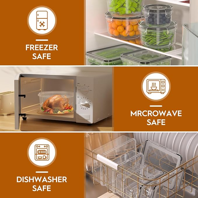 KEMETHY Large 48 Piece Food Storage Containers with Airtight Lids, BPA-free | 24 Containers & 24 Lids, Leak Proof, Meal Prep, Kitchen Storage, PVC-free Plastic, Microwave/Dishwasher Safe, Labels & Pen
