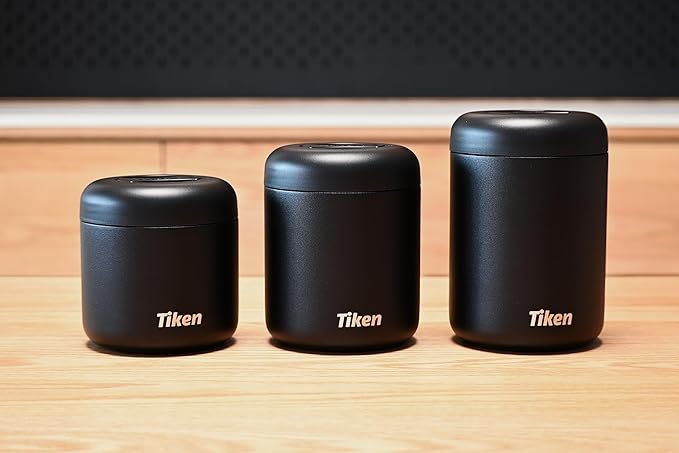 Tiken Airtight Coffee Canister Compact Size for Outdoors - Double Wall Stainless Steel, UV Blocking, Switchable to Food Storage Container 830ml Black