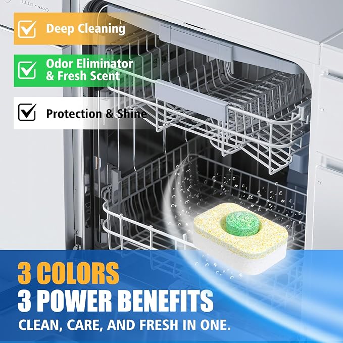 BellaLuce Dishwasher Cleaner Tablets - Lemon Scent, 32 Pack | Deep Cleaning Descaler & Deodorizer Tablets, Helps Remove Limescale, Buildup & Odor, Septic Safe