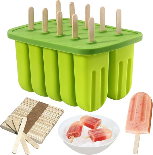 10 Cavity Popsicles Molds with 50 Pcs Popsicle Sticks, Bpa-free ice Pop Mold, Homemade Popsicle Molds, Reusable Easy Release Popsicle Maker for Kids Teens Adult DIY Yogurt Juice Smoothies Ice Cream