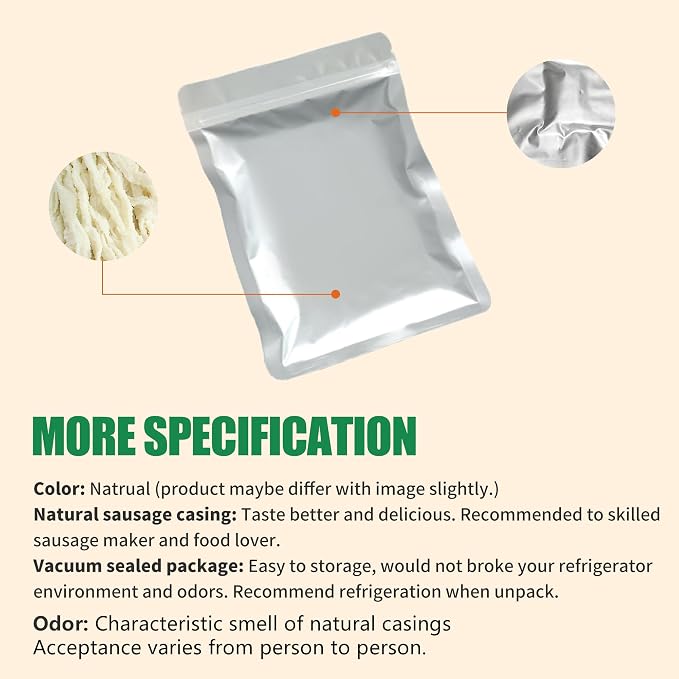 FAIRSKY Grade A Salt Packed Natural Hog Sausage Casings, Edible 36-38mm Diameter 32ft/10M for Homemade Breakfast Italian Pepperoni Bologna Sausage Making