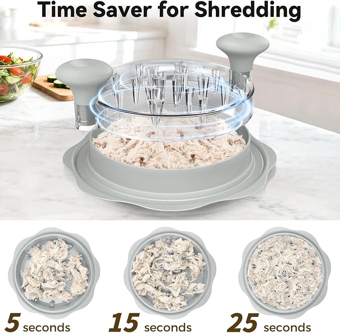 Ukeetap 10" Pro Chicken Shredder Tool Twist Large for Kitchen, Gray | BPA-Free Food-Safe Meat Grinder, Visible Chicken Breast Meat Shredder with Strong Anti-Slip Bottom & Ergonomic Handle