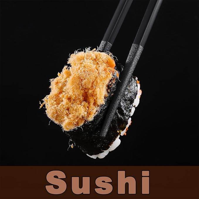 Fiberglass Chopsticks Series - Japanese Non-Slip Chopstick, Reusable Chop Sticks Dishwasher Safe, 5 Pairs, Gift Set, 9.9 Inches, Black