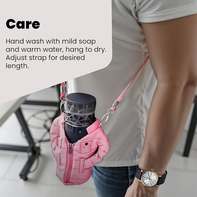 Gadgetime USA - 12oz Insulated Can Cooler Jacket (pink) - Beverage Holder with Detachable Strap - Beer/Soda Carrier - Can Holder with Shoulder Strap - Insulated Sleeve, Funny Gift for Friends & Family