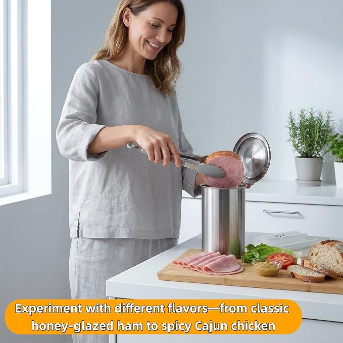 Deli Meat Press Stainless Steel with Thermometer, Lunch Meat Press Mold, Ham Maker Meat Press Tool, with 20 Cooking Bags + 2 anti-scalding clips, for Making Sandwich (Deli Meat Press Set)