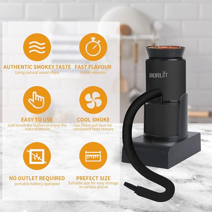 BORUiT SK305 Smoking Gun, Portable Handheld Smoke Infuser,Cocktail Smoker, Food Smoker Kit for Any Meat Cocktail Cheese BBQ Steak Beef, Sausage, Vegetable Salad,Drinks,Smoking Accessories (Black)