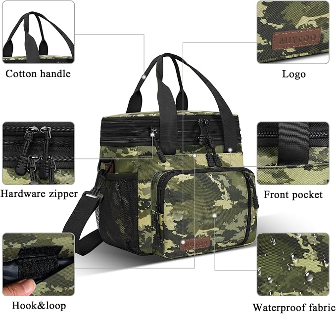 MIYCOO Lunch Bag for Men & Women, Expandable Double Deck Lunch Box, 15L | Leakproof & Waterproof, Portable, Large Soft Insulated Cooler bag for Adult, Work, Camping, Beach, Picnic, Travel