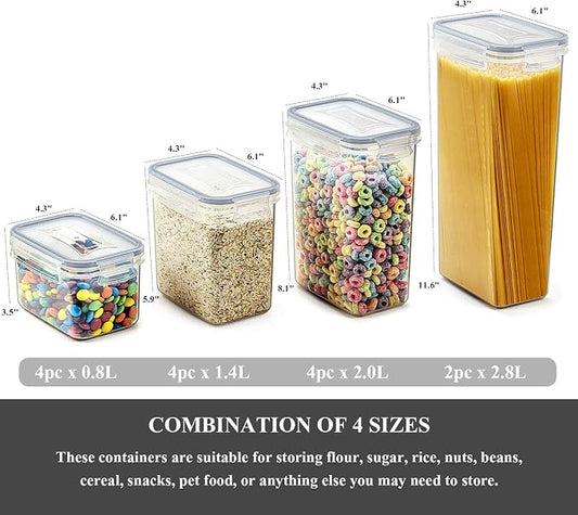 Wildone Airtight Food Storage Containers with Lids, 14PC Plastic Kitchen Containers Storage Set for Pantry Organization and Storage, Cereal, Flour and Sugar Containers, Include 20 Labels & Pen