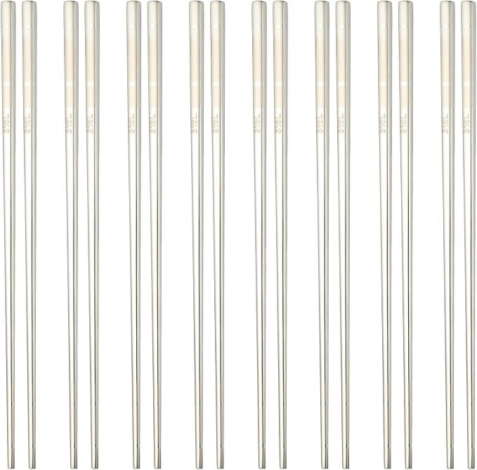 uxcell 8 Pairs Stainless Steel Chopsticks, 23.5cm / 9.25 Inch Metal Chop Sticks Square Lightweight Chopsticks Tableware Accessories Bulk for Home Kitchen Hot Pot Cooking, Silver Tone