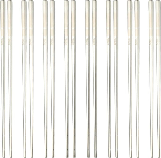 uxcell 8 Pairs Stainless Steel Chopsticks, 23.5cm / 9.25 Inch Metal Chop Sticks Square Lightweight Chopsticks Tableware Accessories Bulk for Home Kitchen Hot Pot Cooking, Silver Tone