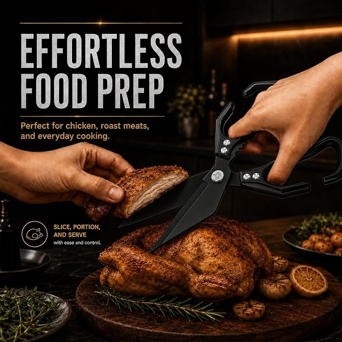 Multifunctional Heavy-Duty Kitchen Shears,Kitchen Shears for Cutting Chicken,Kitchen Scissors for Food,Japanese High-Carbon Steel Culinary Shears,for Chicken,Bone Cutting,Chris tmas Gifts (Pure Black)