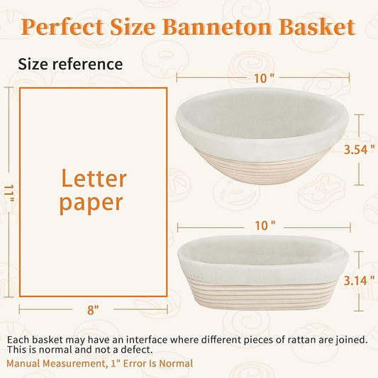 Aliggbent 40Pcs Sourdough Bread Baking Supplies, 10'' Round & Oval Banneton Bread Proofing Baskets with 24 oz Sourdough Starter Jar Kit, Digital Scale, Cutting Board, Knife, Bags ＆ Bread Making Tools
