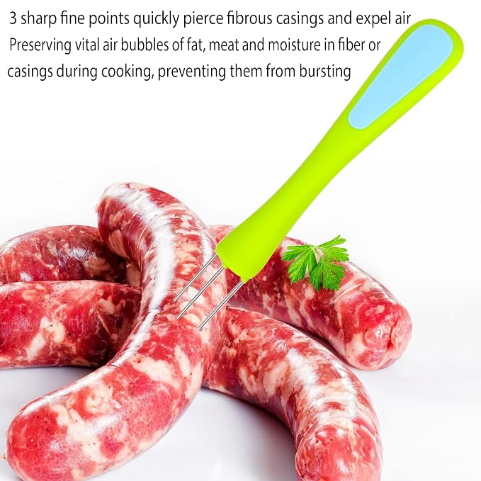 4 pcs Sausage Pricker Tool，3 sharp prongs sausage pricker for Sausage Casings Natural Hog Casing