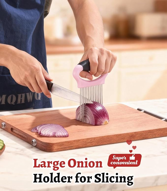 Large Onion Slicer Holder, Stainless Steel Onion Holder for Slicing, Onion Cutter Vegetable Chopper with 14 Sharp Needles for Slicing of Tomato Avocados & Meat Tenderizer, Kitchen Gadgets for Cooking