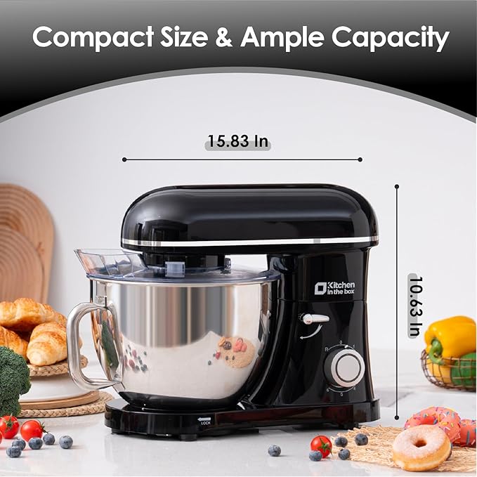 Kitchen in the box Stand Mixer, 900W 8.5QT Kitchen Electric Mixer, 6-Speed Large Capacity Food Mixer for Home Cooks with Egg Whisk, Dough Hook & Flat Beater (Black)