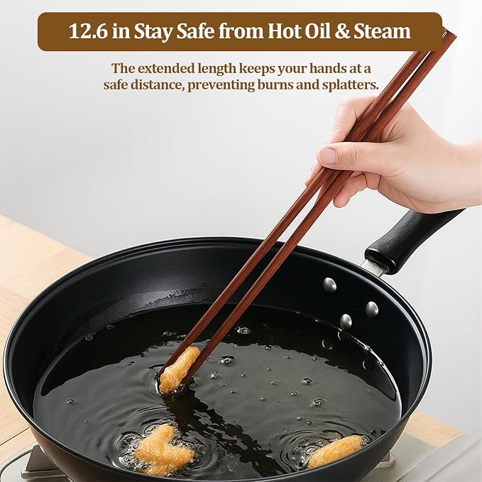Cooking Chopsticks 3 Sizes Wooden Kitchen Cooking Chopsticks Tongs for Frying Mixing & Serving Ideal for Family, Restaurant & Gift (6 Pairs)