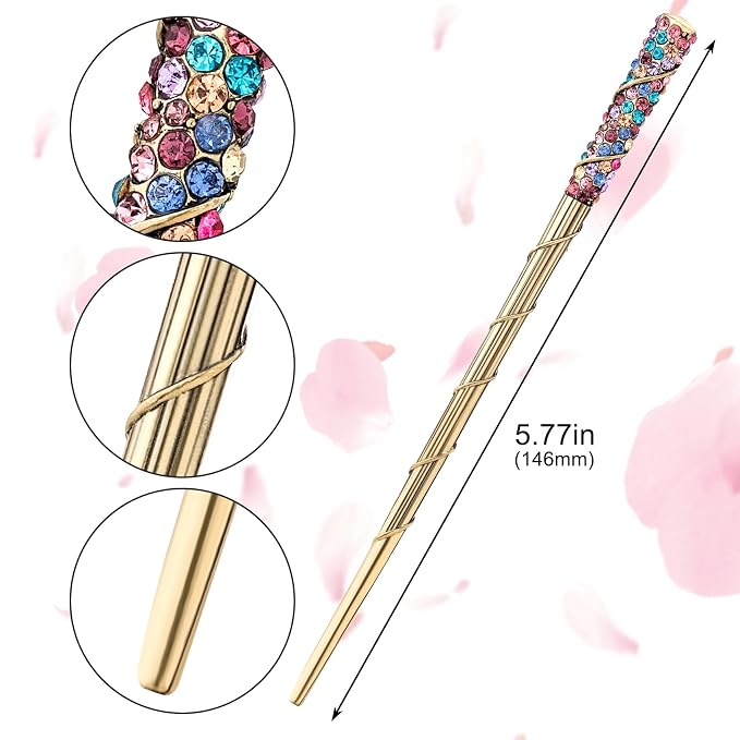 PAGOW 2 Pcs Rhinestone Crystal Hair Sticks, Colorful Hair Chopsticks for Women, Traditional Chinese Hairpin, Antique Chopsticks Hairpin for Long Hair, Wedding Hair Accessories Jewelry