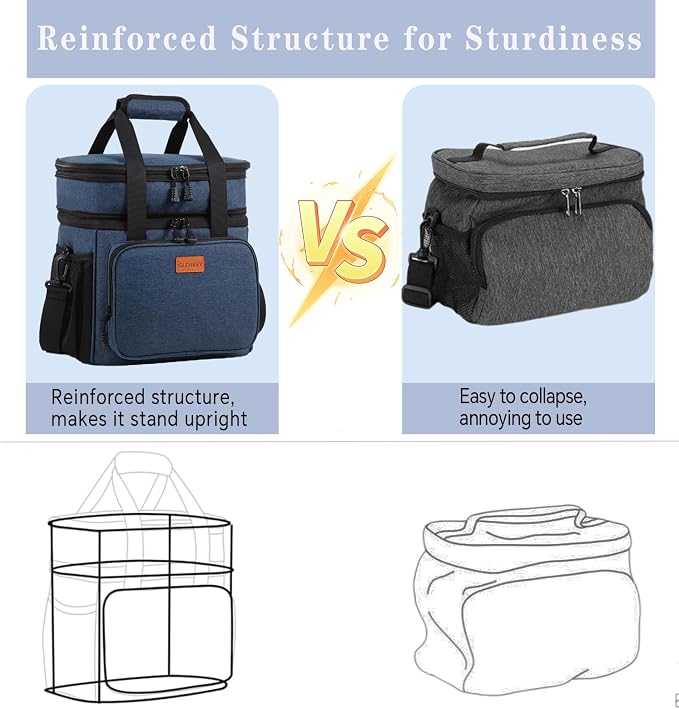 Expandable Lunch Box Cooler Bag - Insulated Soft Lunch Bag for Men Women - Large Lunchbox for Adults Work Camping Outdoor Travel Blue 16L