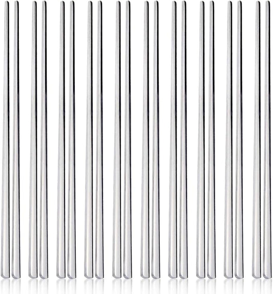IQCWOOD Metal Chopsticks,10 Pairs 304 Stainless Steel Flat Chopsticks, 8.66 Inch Dishwasher Lightweight Korean Chopsticks Set Reusable Classic Style for Dinner