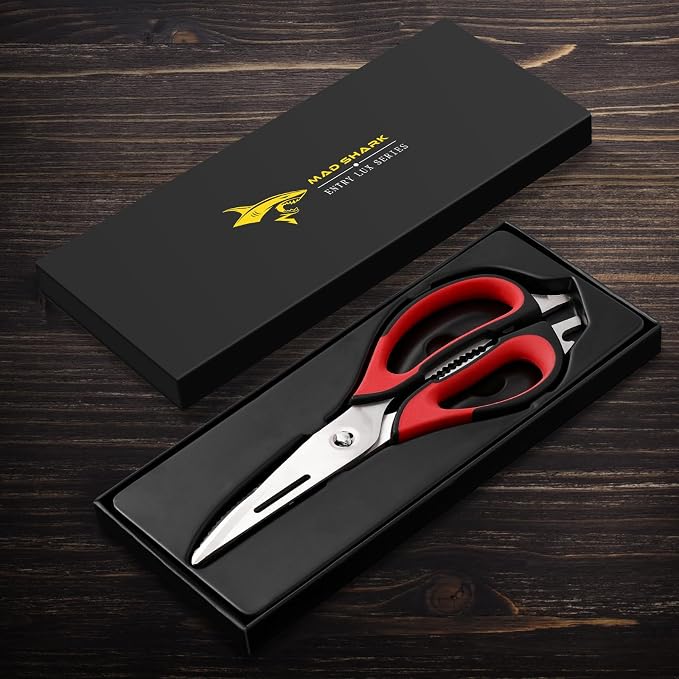 MAD SHARK Kitchen Scissors All Purpose Kitchen Shears Come Apart | Stainless Steel Utility Scissors with Comfort Grip,Heavy Duty Poultry Shears for Chicken,Meat,Fish,Dishwash Safe (RED)