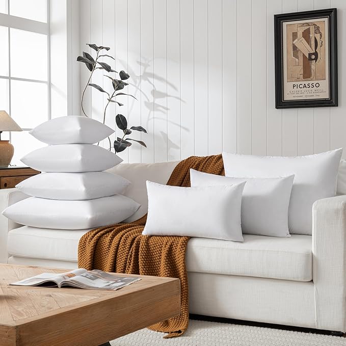 14x14 Decorative Throw Pillow Inserts-Down Feather Pillow Inserts-Square-Cotton Fabric-Set of 2-White.