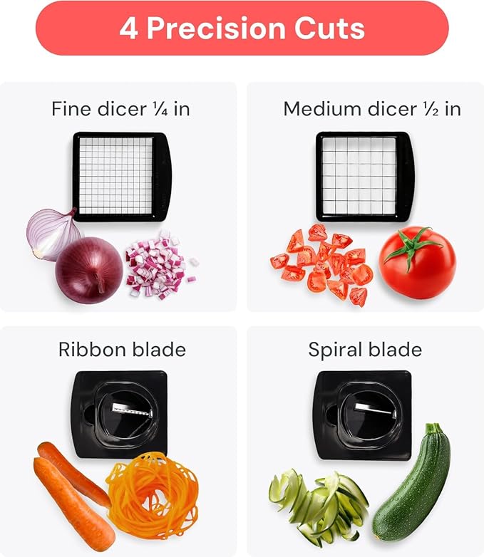 Fullstar Pro Original Vegetable Chopper & Spiralizer, Kitchen Prep Tool | 4 in 1 Veggie Slicer, Onion & Fruit Cutter with Sharp Stainless Steel Blades & Container (Stainless Steel)